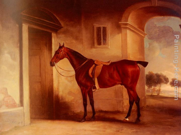 A Saddled Bay Hunter In A Stableyard painting - John Ferneley Snr A Saddled Bay Hunter In A Stableyard art painting